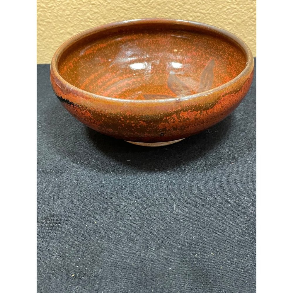 Vintage Pottery Signed Bowl Brown Drip Glaze